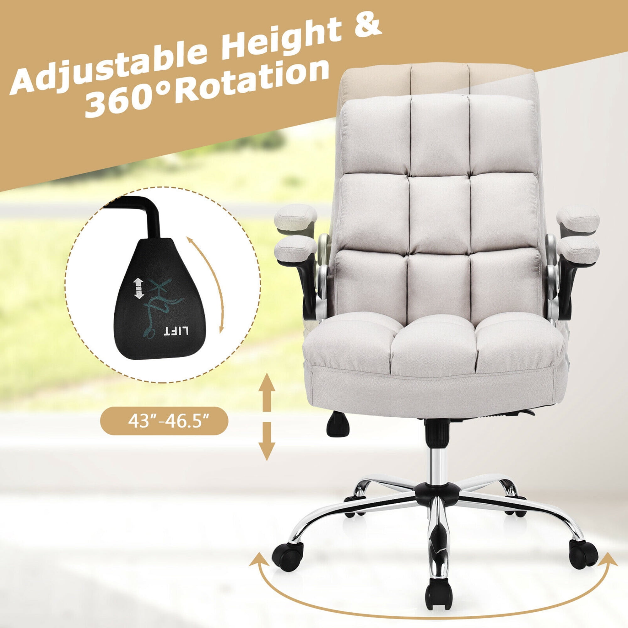 Gymax Big & Tall High Back Office Chair Adjustable Swivel w/Flip-up Arm Beige