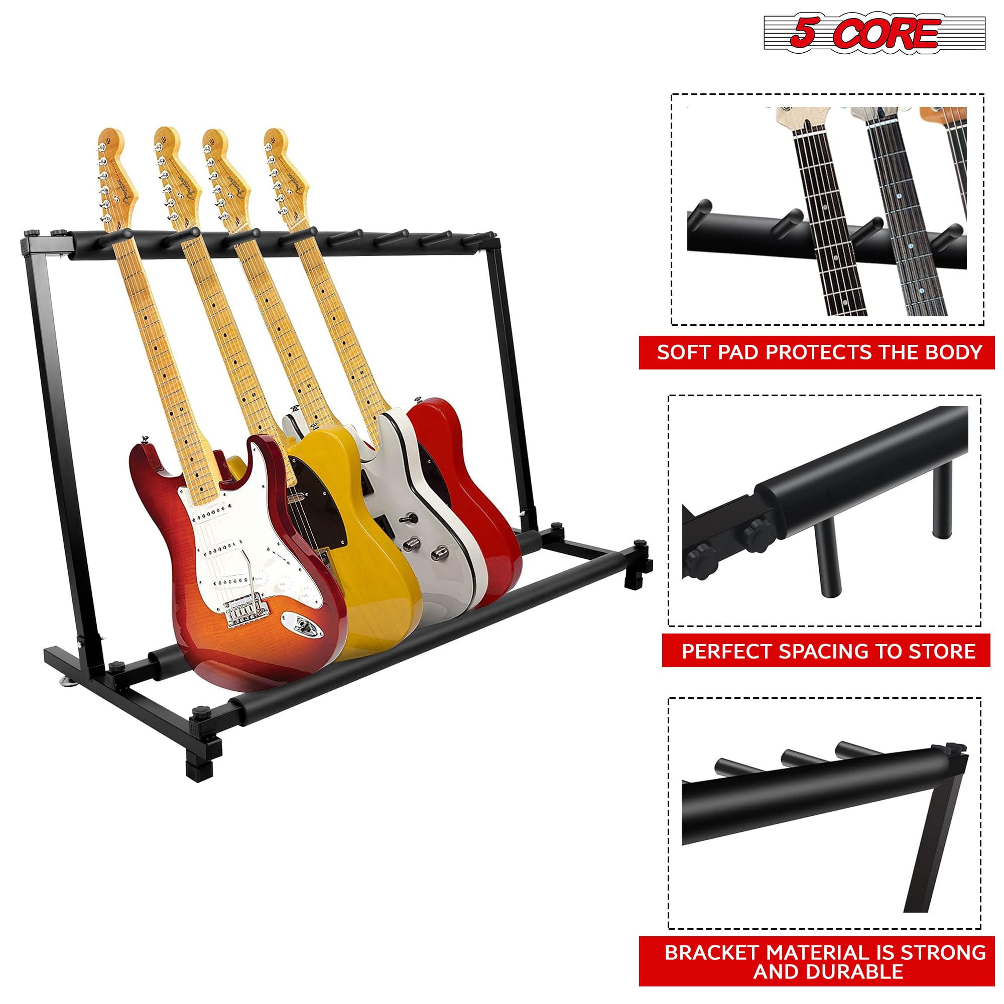 Guitar Rack 7 Slot Multi Guitar Stand Seven Display Floor Stand Safe Storage Foldable Portable for Electric Acoustic Flying V Guitars - GRack 7N1