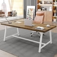 thumbnail image 6 of Finmind Executive Office Desk, Large Workspace, Modern Adult Writing Table, 70.87" L x 33.46" W x 29.92" H (Oak & White), 6 of 7
