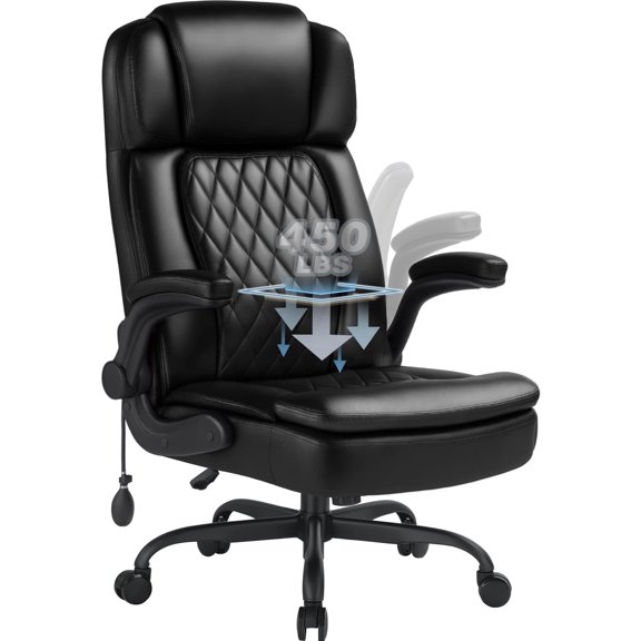450lbs Executive Office Chair with Flip up Arm,Ergonomic Big and Tall Computer Desk Chairs,Breathable PU Leather Chair with Adjustable Lumbar Support,High Back Ofiice Chair with Pocket Spring Cushion