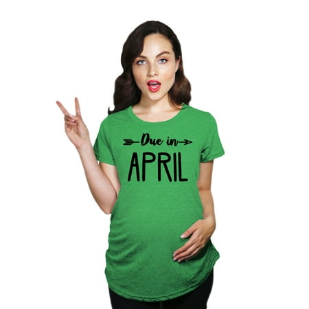 

Maternity Due In April Pregnancy Tshirt Cute Adorable Baby Announcement Tee (Heather Green) - L