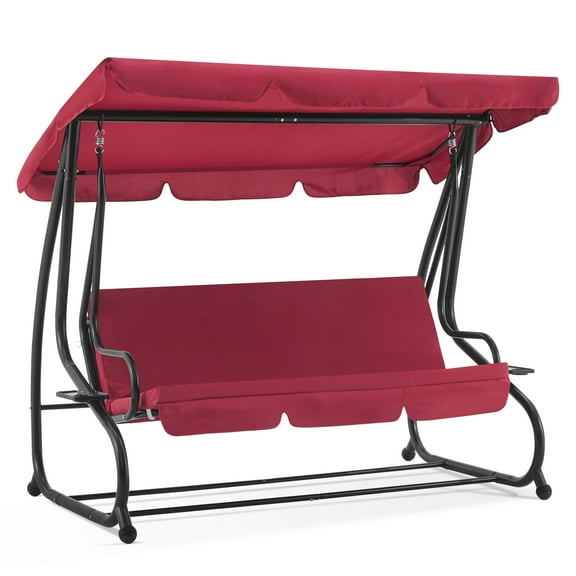 MCombo 3 Seat Outdoor Patio Swing Chair with Adjustable Canopy, Weather Resistant Steel Frame