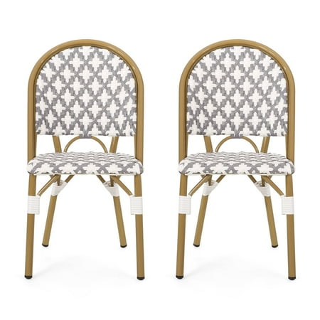 Noble House Louna Aluminum & Faux Rattan Bistro Chairs in Gray/White (Set of 2)