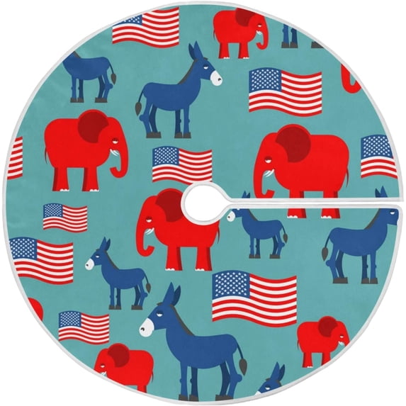 FMSHPON American Flag Elephant Donkey Xmas Christmas Tree Skirt Stand Mat for Holiday Party Decoration Indoor Outdoor 48 inches