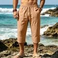 thumbnail image 7 of cfhntfmh Mens Capri Pants Wide Leg Loose Fit Elastic Waist Pants Lightweight Drawstring Beach Pants with Pockets (Yellow,X-Large), 7 of 7