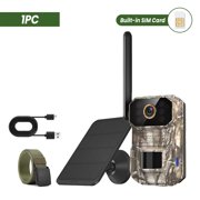 1PC 4G LTE cellular solar-powered outdoor security camera, built-in SIM card, ideal for hunting and farm trail monitoring, 3K night vision, two-way audio, IP65