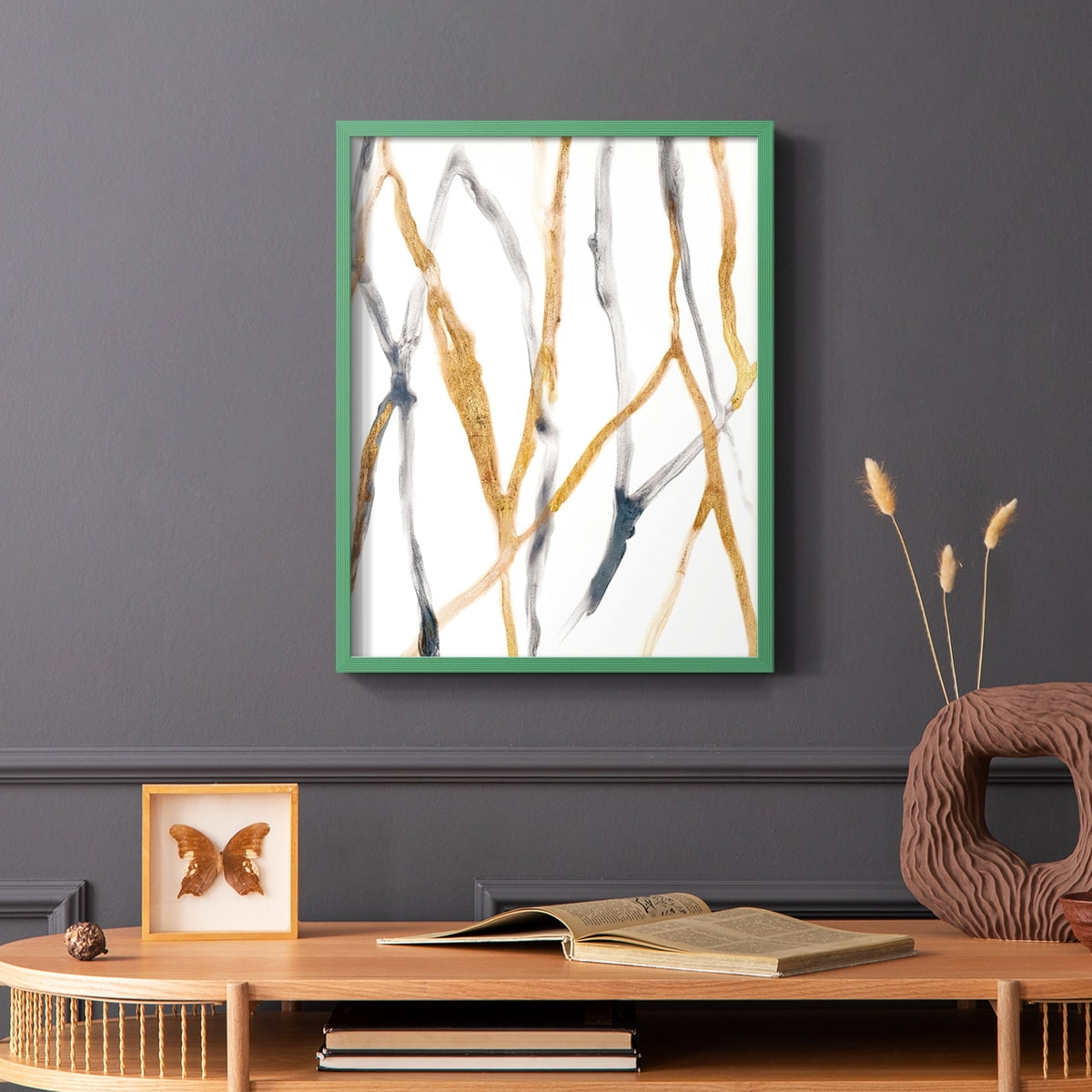 Runnel X Framed Print in Green Solid Wood Framed Print No Nail Hanging