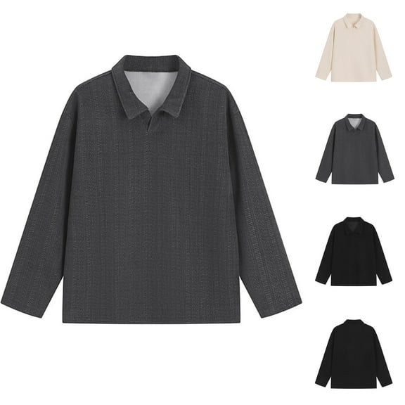 RYDCOT Men's Lapel Sweatshirt Shirts Long Sleeve Soft Fashion Casual Pullover Top Solid Color Loose Jumper T-Shirt for Fall Winter Dark Gray