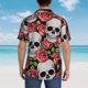 thumbnail image 4 of Balery Skull and Roses Camisas hawaianas de manga corta para hombre, camisas playeras de corte holgado, camisas de vacaciones con botones,Medium, 4 of 7