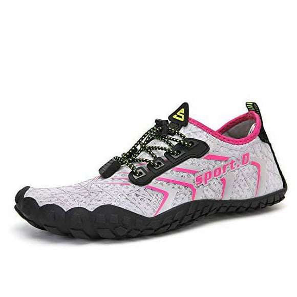 Ubfen Chaussures d'Eau pour Hommes et Femmes Chaussettes Aquatiques Chaussures de Natation Plage Sports Séchage Rapide Pieds Nus pour Bateau Pêche Plongée Surf avec Drainage Conduite Yoga 8.5 Femmes 7 Hommes Gris Rose