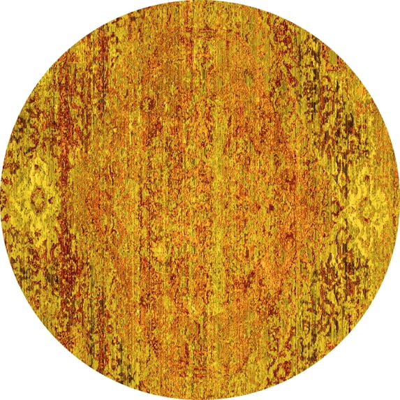 Ahgly Company Indoor Round Abstract Yellow Contemporary Area Rugs, 8' Round