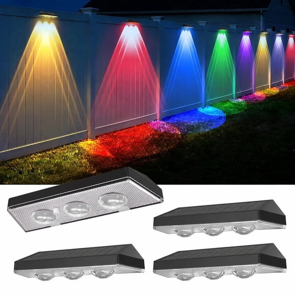 TEIPUERY 4 pack Solar LED Fence Lights, RGB Decorative Lighting for Garden, Patio and Yard