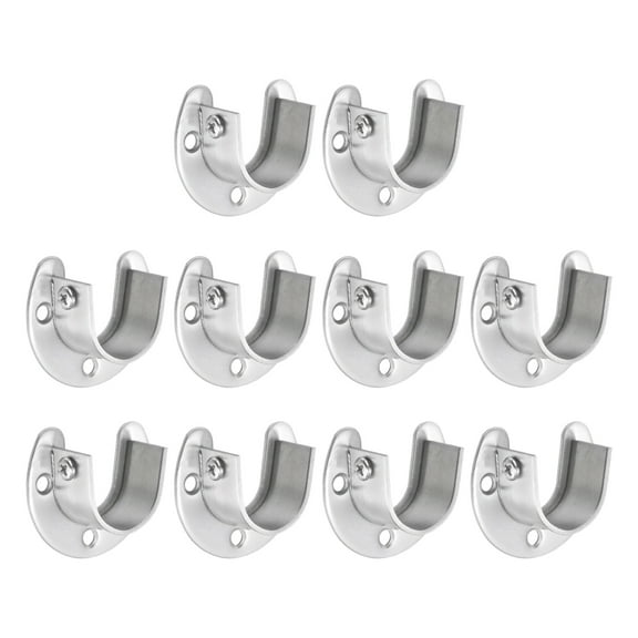 10Pack Stainless Steel Closet Rod Brackets, 1-1/4 Inch Dia U Shaped Flange Rod Holder, Silver