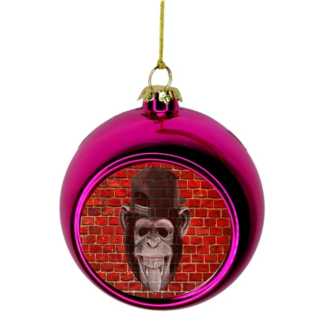 Ornaments Funny Monkey Punk on Brick Wall Graffiti Street Art Print Design Bauble Christmas Ornaments Pink Bauble Tree Xmas Balls