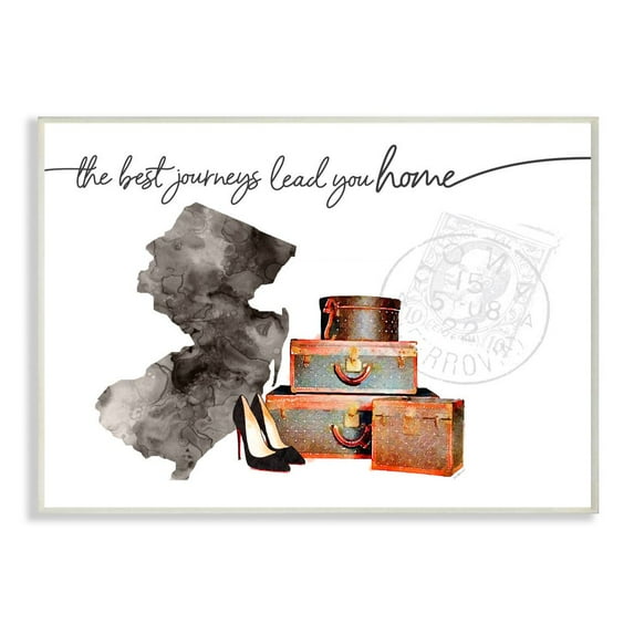 The Stupell Home Decor Collection New Jersey State The Best Journeys Lead You Home Fashion Shoes and Luggage Illustration Wood Wall Art