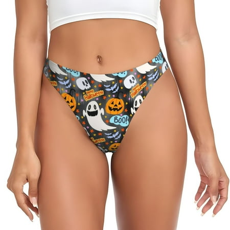 Qokaie Happy Halloween2 Printed Women s Cotton Thong Underwear  Sexy Breathable Panties G-string-XX-Large