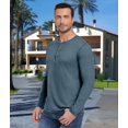 thumbnail image 3 of Camiseta PEGENO Camisa casual ajustada de algodón Henley para hombre, 3 of 6