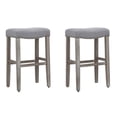 thumbnail image 1 of 29" Upholstered Saddle Seat Bar Stool (Set of 2) in Gray, 1 of 4