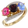 thumbnail image 1 of 14K Yellow Gold Natural Pink Topaz, Garnet & Tanzanite 3 stone Ring Round 6mm Diamond Accent, size 5.5, 1 of 2