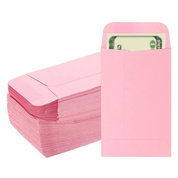Uxcell Money Envelope, 100 Pcs 3.5" x 2.2" Cash Holder for Checks Coins, Pink