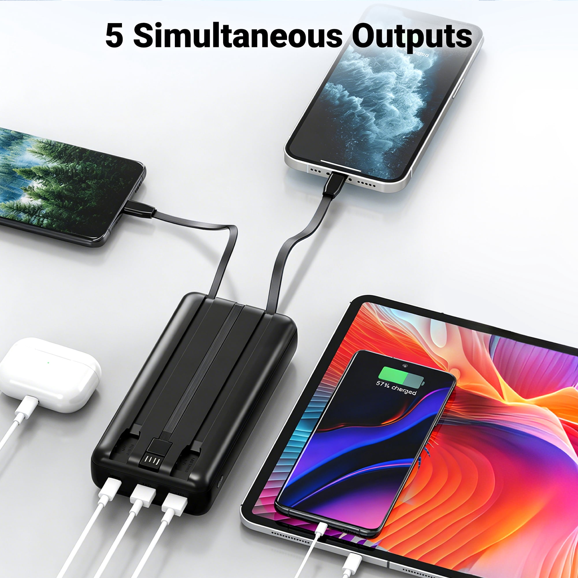 Tilnce 50000mAh Power Bank, 22.5W PD Fast Charging Portable Charger with 3 Built-in Cables and 3 Ports, High Capacity External Battery Pack for iPhone 17 16 15, Samsung, Camping