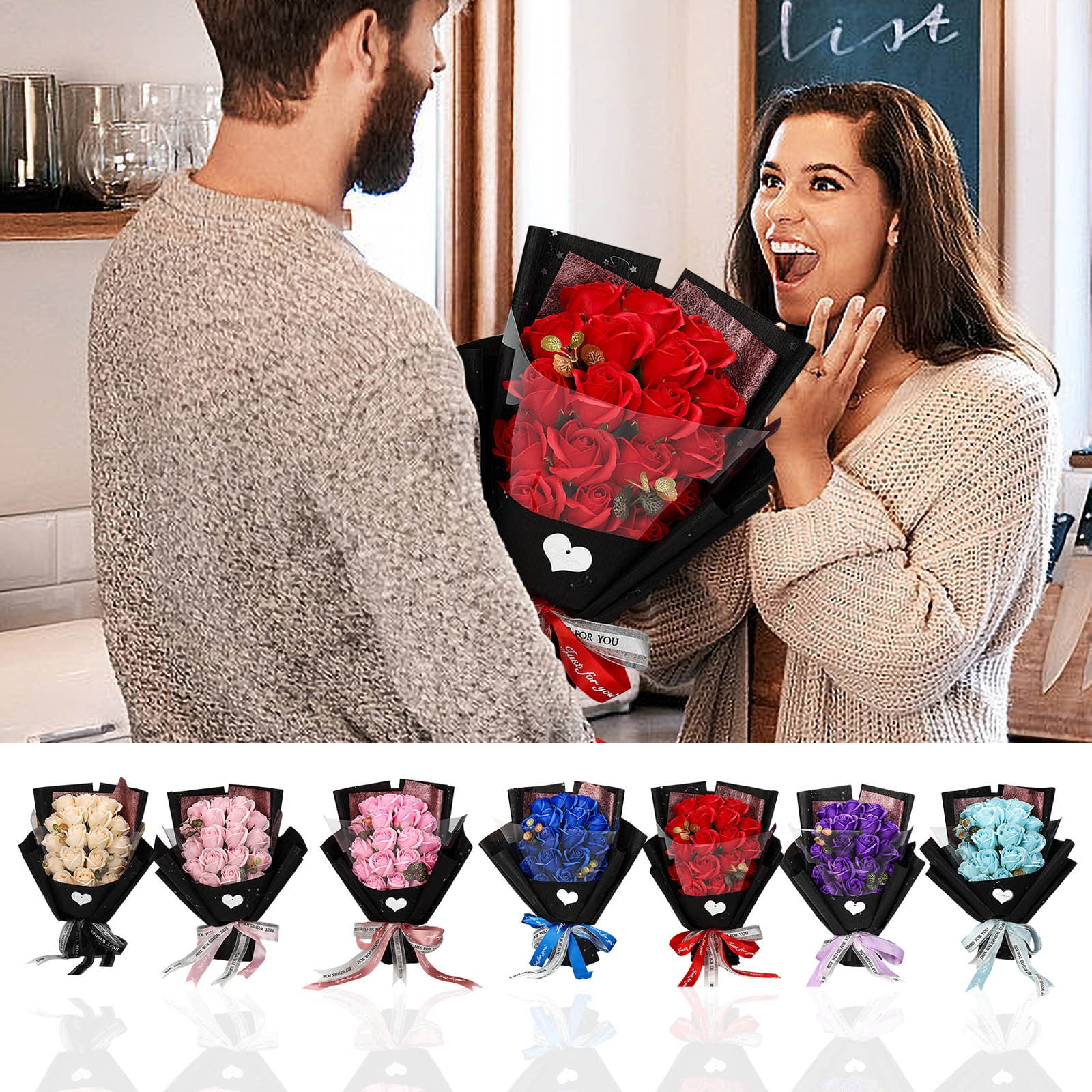 Roses Bouquet Artificial Flower - Preserved Rose Flowers for Loved One, Birthday, Anniversary, Wedding, Eternal Roses Bouquets with Gifts Box for Women Wife