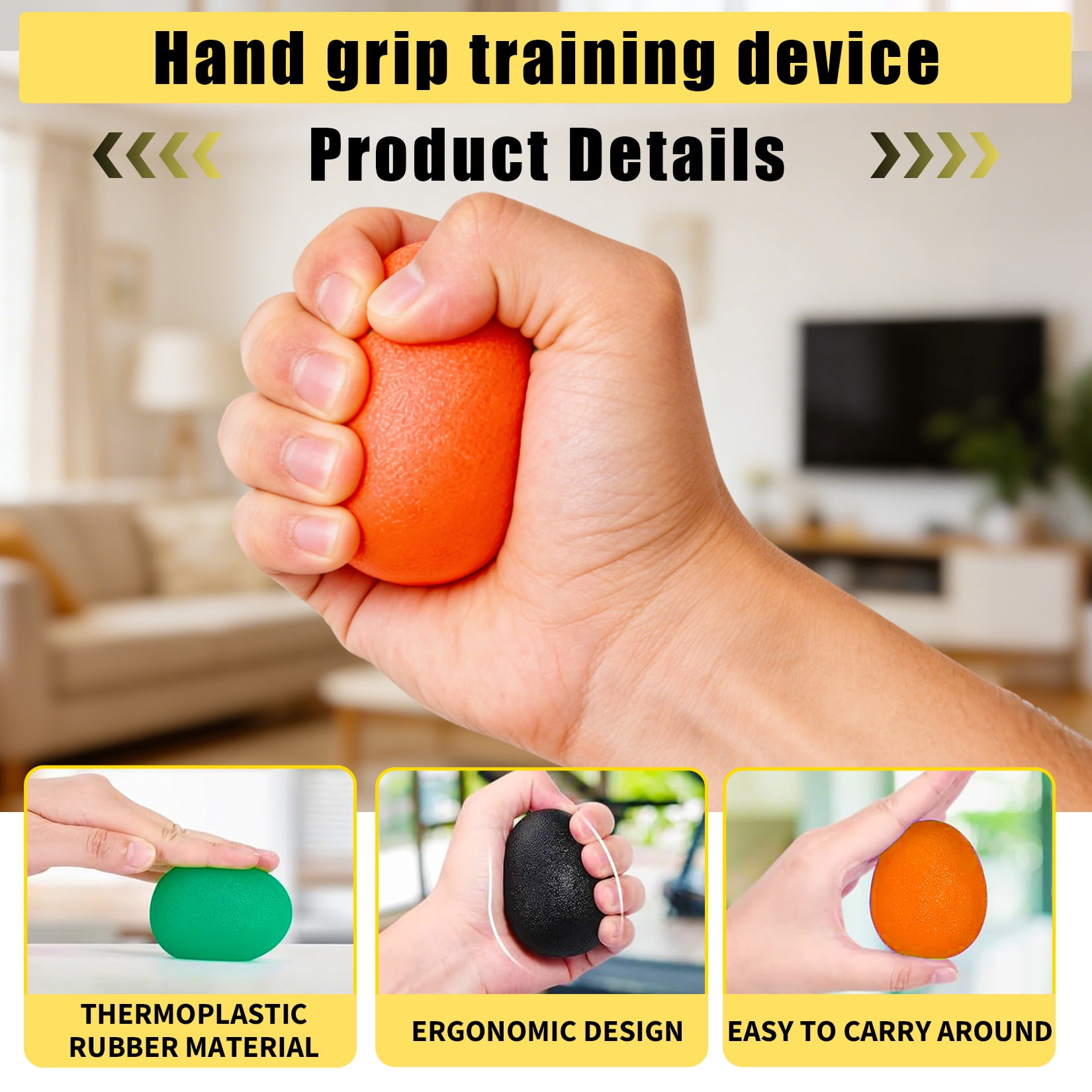 Gaderth Hand Grip Strengthener Set 9 Pack, Grip Strength Trainer, Hand Grip Strengthener, Stress Balls for Adults, Stress Relief Balls, TPR Material, Strength Training Equipment