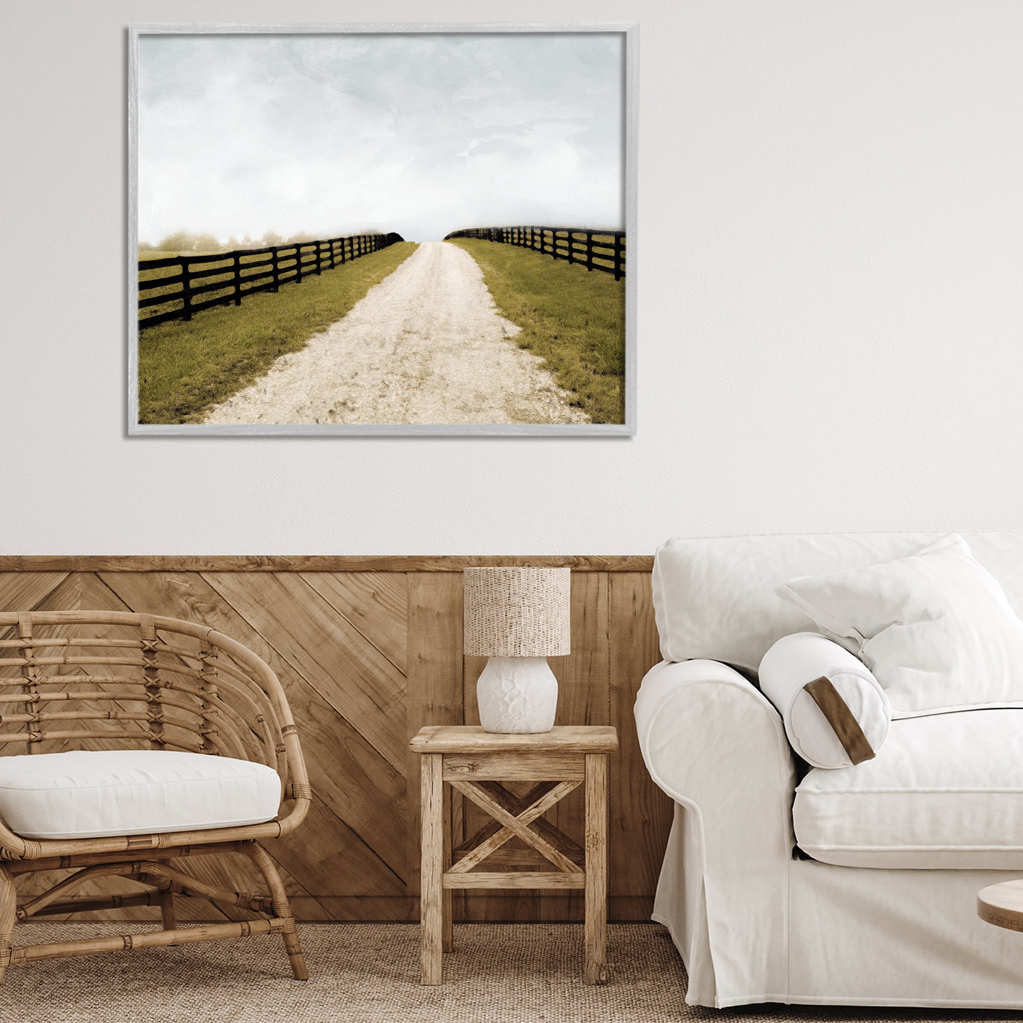 Stupell Industries Fenced Countryside Lane Gray Framed Giclee Art, design by Ynon Mabat