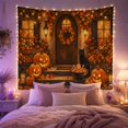 thumbnail image 2 of Black Cat on Pumpkin Porch with Lanterns, Whimsical Cottagecore Style for Cat Lovers, Autumn Wall Decor Halloween Gift, Tapestry Wall Hanging for Entryway and Dorm, 2 of 7