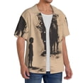 thumbnail image 2 of Pofeuu Child And Lion Sketch Print Mens Casual Short Sleeve Shirts Beach Summer Spread Collar Pocket Tops Men's Casual Short-sleeved Shirt-Large, 2 of 5