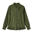 thumbnail image 5 of Cmtiyu Fashion Jackets for Women Long Sleeve Round Neck Button Down Green Corduroy Jacket with Ruffled Hem Casual Fall Outerwear Jacket S-3XL, 5 of 7
