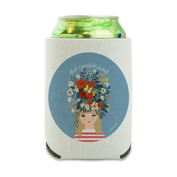 Have a Positive Mind Happy Thoughts Inspirational Can Cooler - Drink Sleeve Hugger Collapsible Insulator - Beverage Insulated Holder