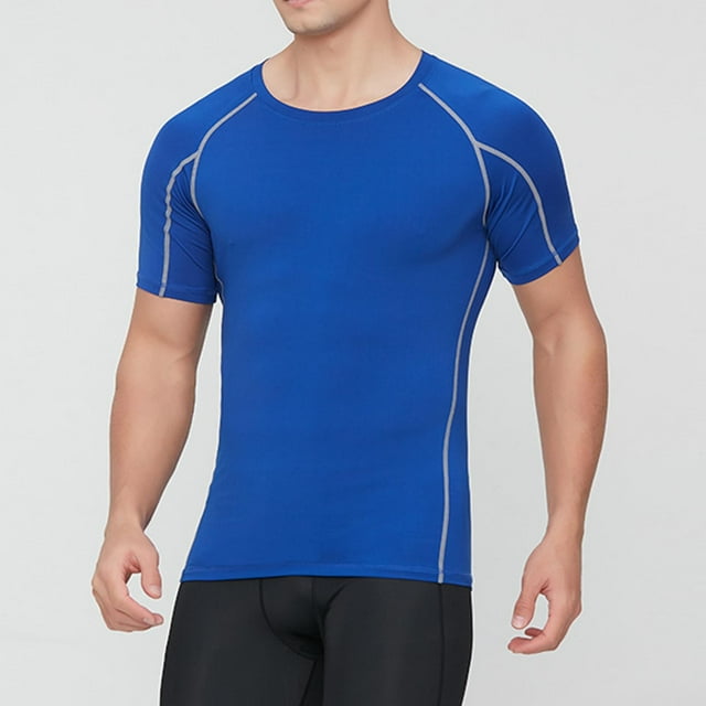 Blusas y camisas de manga corta y cuello redondo para hombre, blusas ajustadas de color liso con cuello redondo y mangas cortas elásticas para hombre.