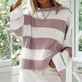 thumbnail image 5 of Sale Clearance Baberdicy Women's 2024 Autumn and Winter Round Neck Long Sleeve Striped Sweater Border European and American Clothing Bell Sleeve Loose Sweater Women, 5 of 7