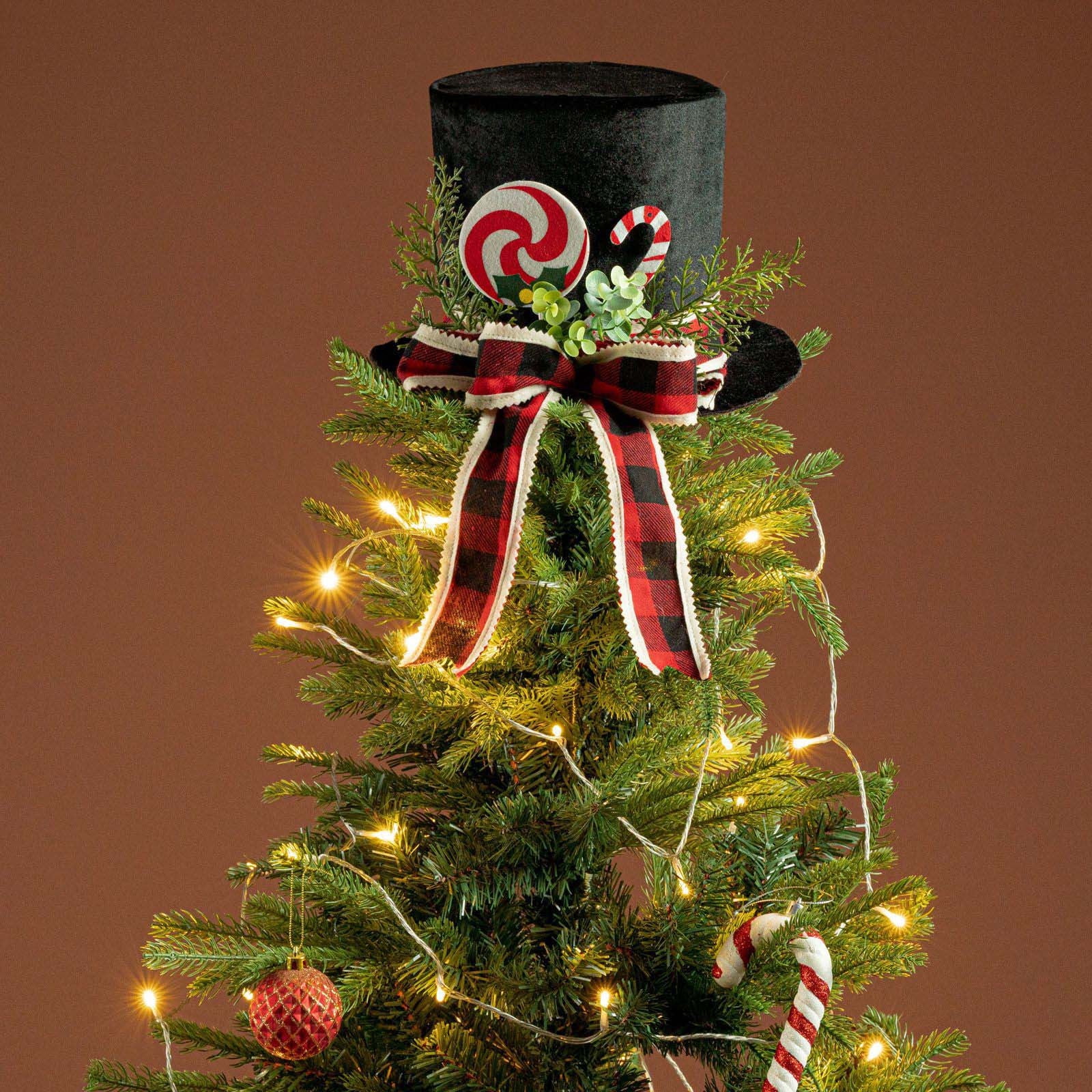 Candyland Christmas Topper Christmas Tree Topper Hat, Bow Tie Christmas Tree Topper, Bowler Hat Hat For Christmas Tree Decorations Desktop Ornaments Party Decoration Supplies Merry Christmas Hat Tree Topper