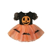 GirarYou Halloween Little Girls Dress, Short Sleeve Round Collar Princess Skirt