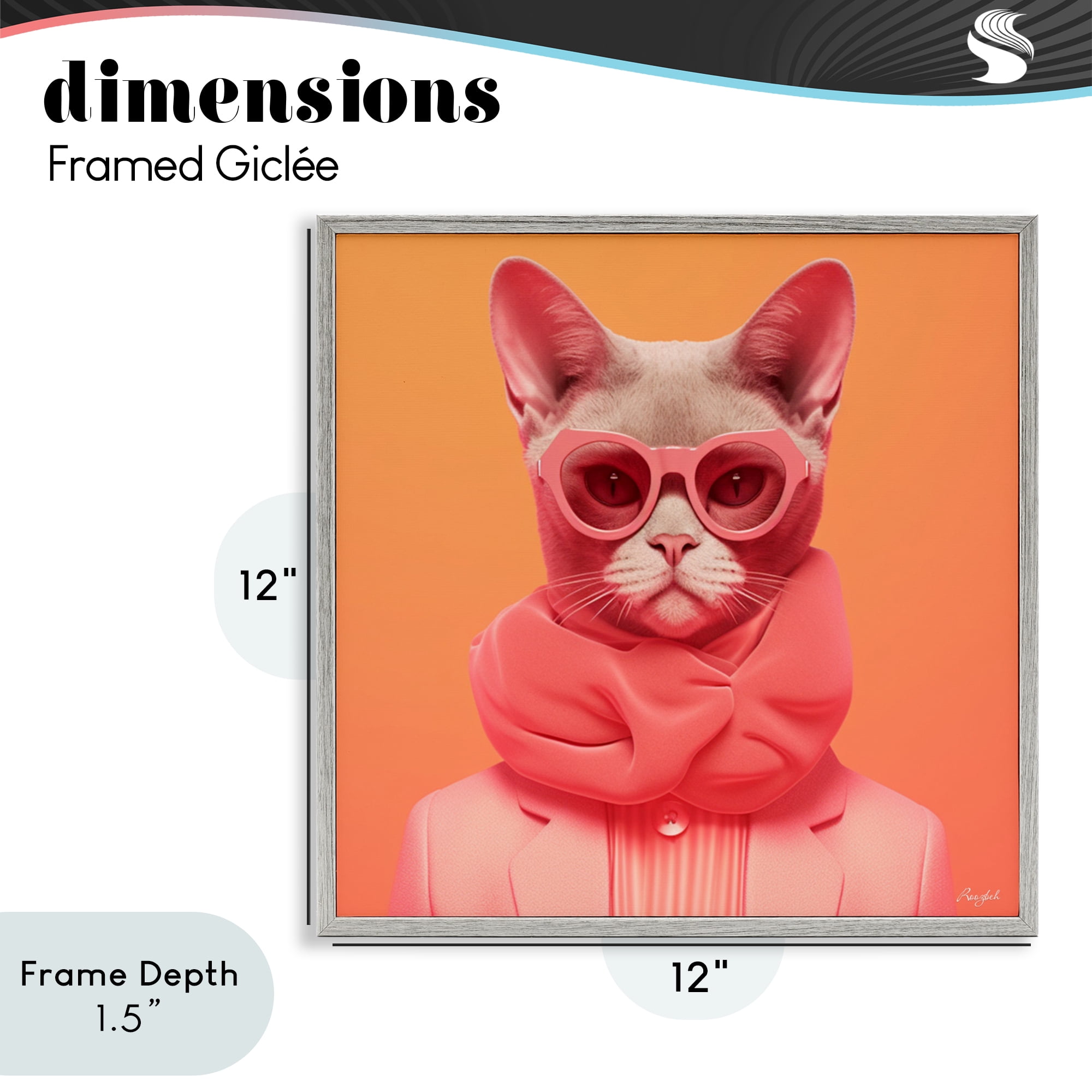 Stupell Industries Retro Glasses Cat on Orange Gray Framed Giclee Art, design by Roozbeh