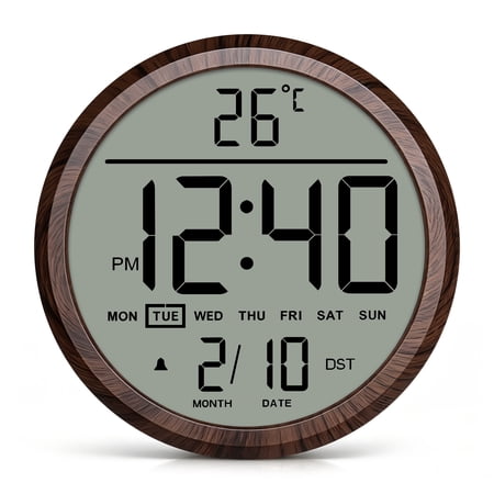 LEIKE 8 Battery-Operated Alarm Clock with Date, Temperature, Auto-DST, Silent Desk and Wall Mount Clock for Bedroom, Living Room, Office, Study Room