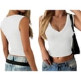 thumbnail image 2 of Women'S Deep V Neck Cropped Tank Tops Summer Slim Fitted Top Basic Sleeveless Shirt White M, 2 of 7