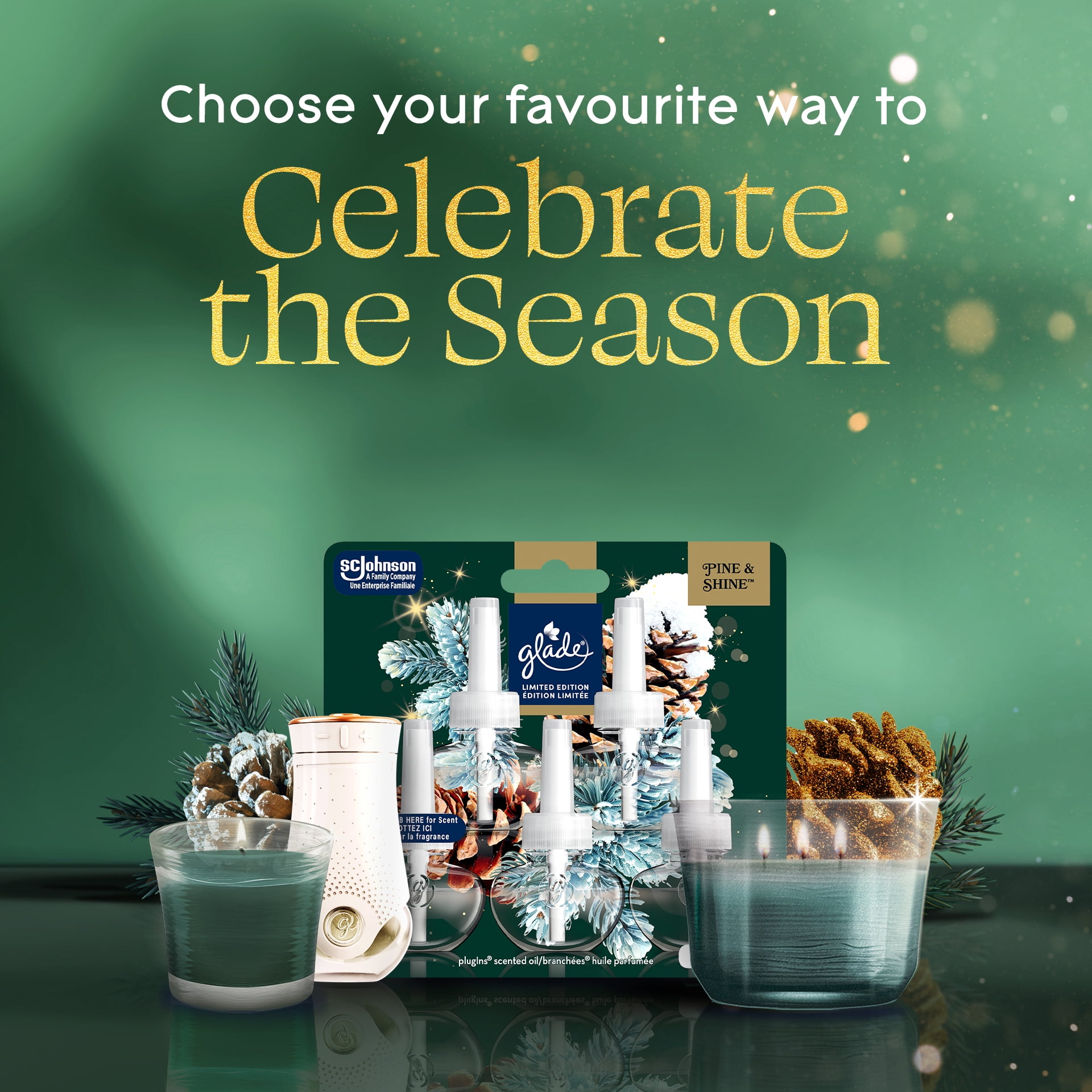 Glade® Plugins Scented Oil Refill, Pine & Shine™, Stocking Stuffer, 5 Refills