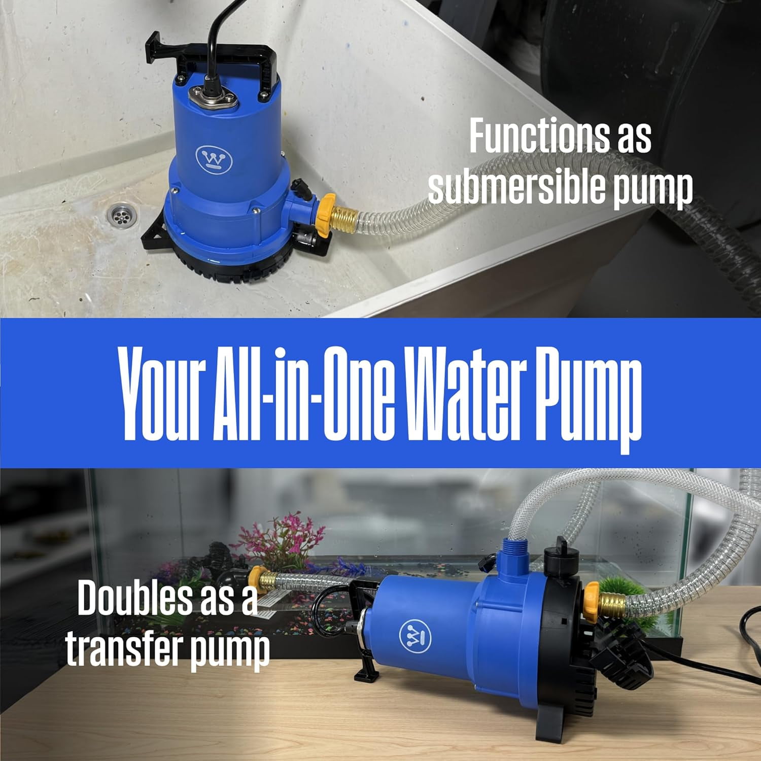 Westinghouse 2-in-1 1/4 HP Utility Pump, 1600 GPH Submersible Water Pump / 950 GPH Non-Submersible Water Transfer Pump, Water Pump for Pool Draining, Flooded Basement, Aquarium, Fish Tank, & More
