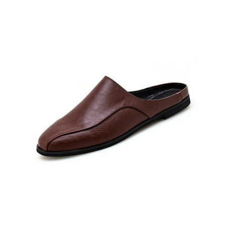 

Crocowalk Men Mules Slip On Flats Pointed Toe & Clogs Lightweight Fashion Loafers Mens Comfort Slides Brown 8