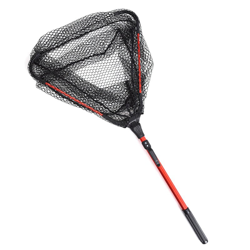 Fly Fishing Net with Rubber Handle Portable Folding Dip Net Fishing Accessories 