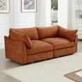 thumbnail image 5 of 2 Seater Sofa With Pull out Storage Drawers Under Each Seat, Crescent-shaped Armrests And Wraparound , Suitable for Small Living Rooms, Chenille  Orange, 5 of 8