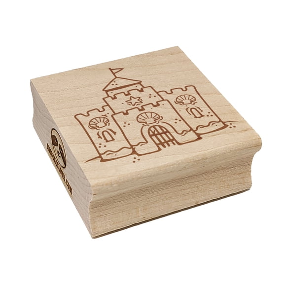 Beach Sand Castle with Seashells and Starfish Square Rubber Stamp Stamping Scrapbooking Crafting - Large 2.75in