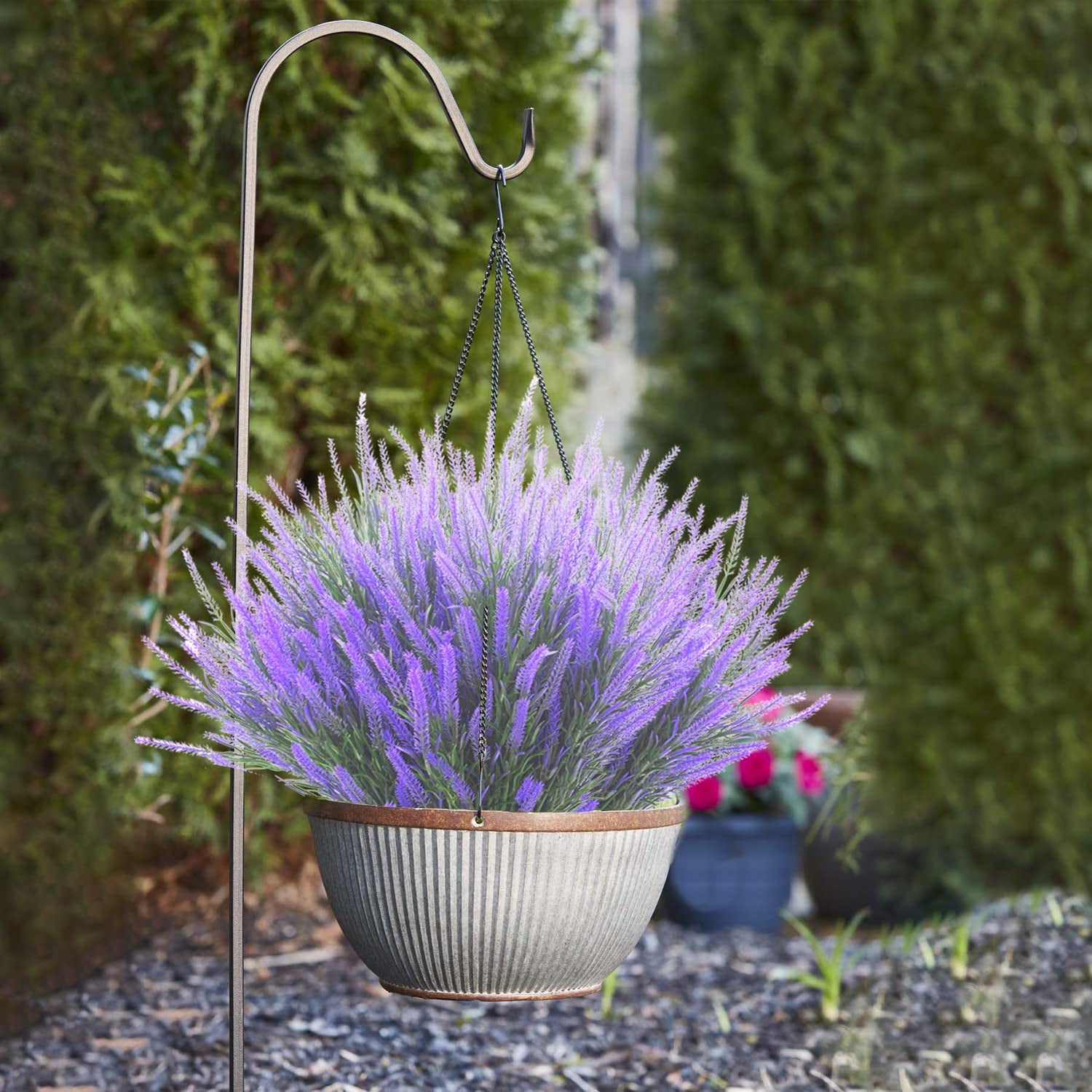 24 Bundles Artificial Lavender Flowers Faux Plants Fake Flowers Outdoor UV Resistant No Fade Garden Porch Window Box Decor(Purple)
