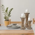 thumbnail image 4 of Hand Crafted Decorative Wooden Pillar Candle Holder Stand Siren Shape,Rounded Turned Colums,Country Style Ideal for Gift,Wedding,Christmas,Party,Home,Spa - 10,8,6 Inch Set of 3 - White Wash, 4 of 9