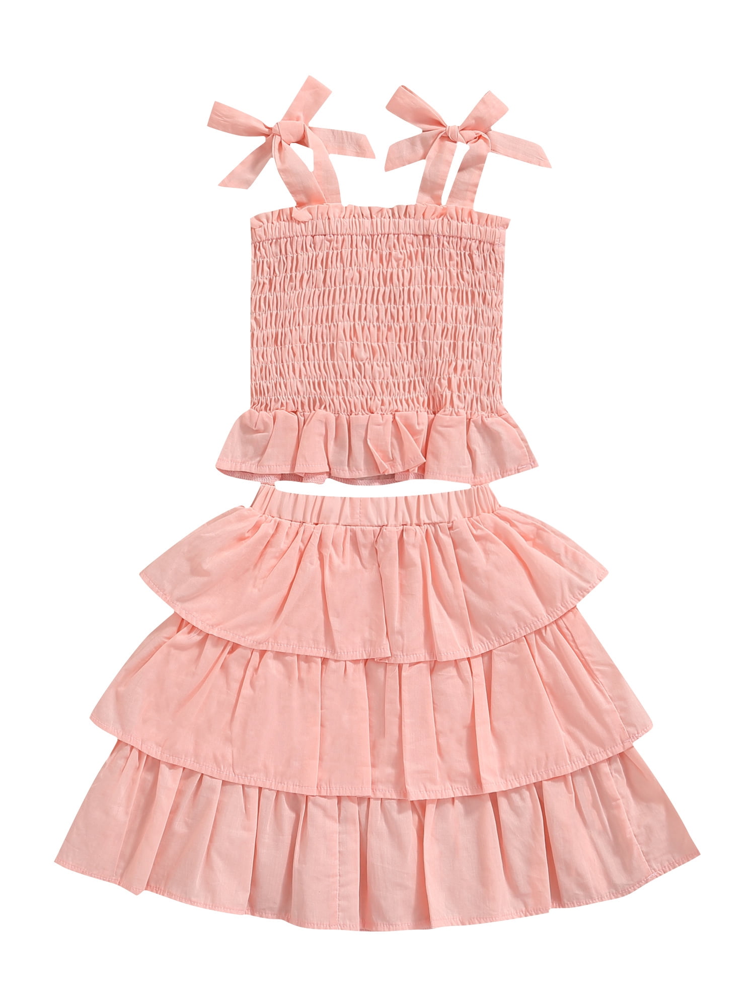 Bagilaanoe 3Pcs Toddler Baby Girls Skirt Set Sleeveless TieUp Ruched