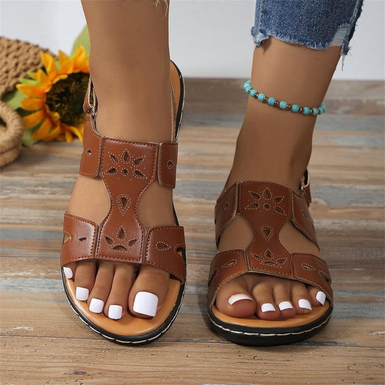 NOKIO Women's Open Toe Shoes Ladies Casual Paste Flat Roman Shoes