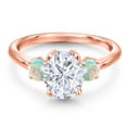 thumbnail image 3 of Gem Stone King 18K Rose Gold Plated Silver White Moissanite and Simulated White Opal Engagement Ring for Women | 2.60 Cttw | Oval 9X7MM | Gemstone Birthstone | Size 7, 3 of 7